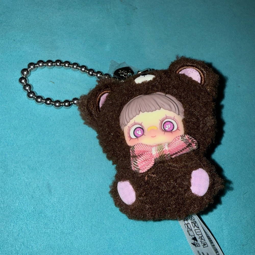 Maymei Plush Bear Doll Keychain with Pink Bow